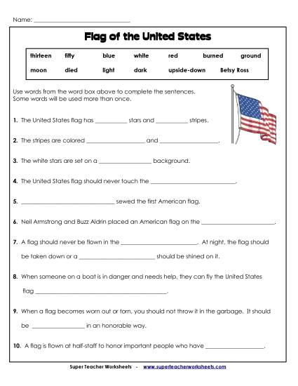 Worksheets - Flag Fill-in-the-Blanks