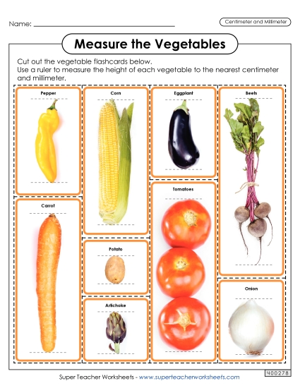 Mixed-Unit Measuring and Converting - Flash Cards: Measure the Vegetables (Nearest Centimeter and Millimeter) Mixed-Unit Measuring and Converting - Flash Cards: Measure the Vegetables (Nearest Centimeter and Millimeter)