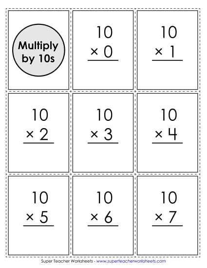 Multiply By 10s Only - Flash Cards: Multiplying by 10s