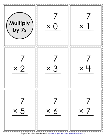 Multiplication by 7s Only - Flash Cards: Multiplying by 7s