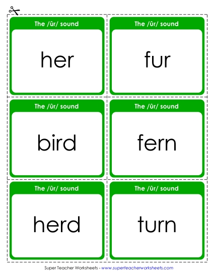 Flash Cards - Flash Cards:  /ûr/ Spelled <i>er</i>, <i>ir</i>, and <i>ur</i>