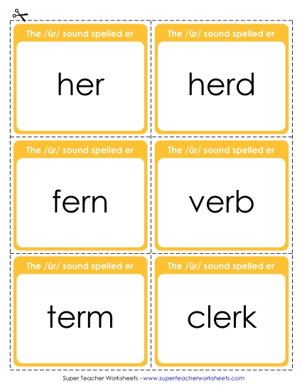 Flash Cards & Word Wheel - Flash Cards:  /ûr/ Spelled <i>er</i>