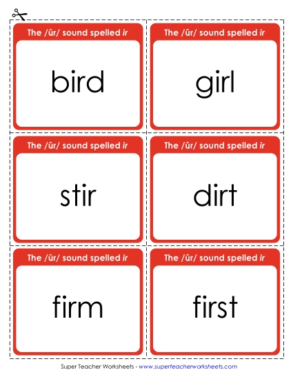 Flash Cards & Word Wheel - Flash Cards:  /ûr/ Spelled <i>ir</i>