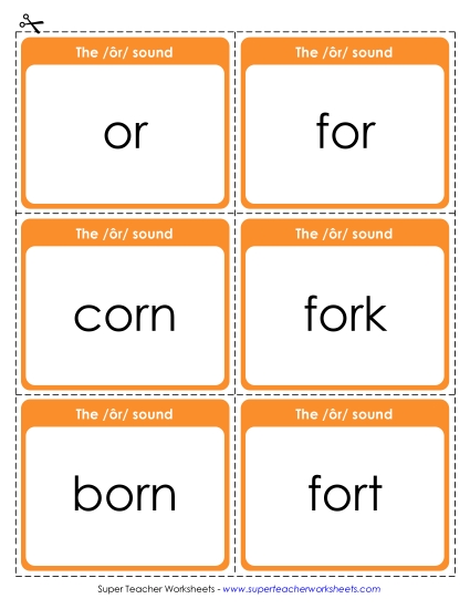 Flash Cards & Word Wheels - Flash Cards:  /ôr/ Spelled <i>or</i>
