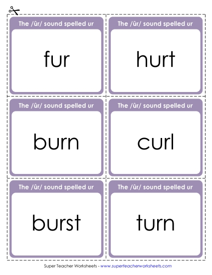 Flash Cards & Word Wheel - Flash Cards: /ûr/ Spelled <i>ur</i>