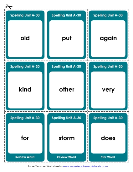 Flashcards, Word Wheel, and Slider - Flashcards (A-30)