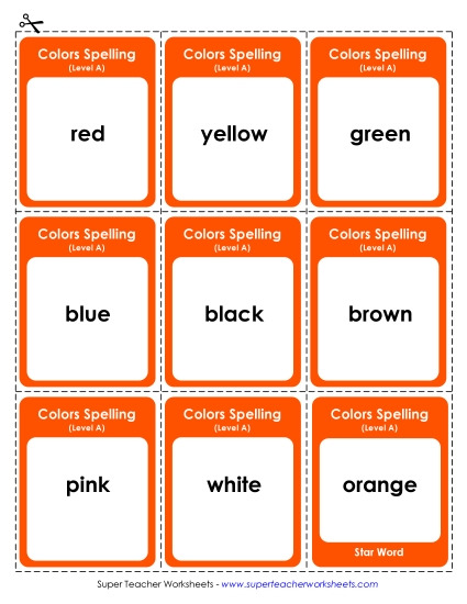 Flashcards, Word Wheel, and Slider - Flashcards (A-Color Words)