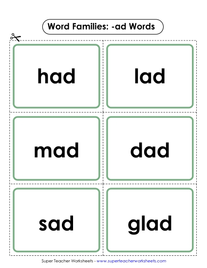 Word Slider, Flashcards, and Word Wheel - Flashcards (-ad)