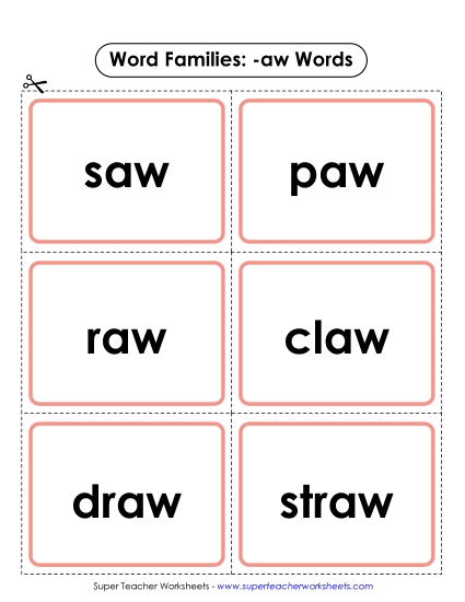 Word Slider, Flashcards, and Word Wheel - Flashcards (-aw)