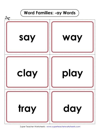 Word Slider, Flashcards, and Word Wheel - Flashcards (-ay)