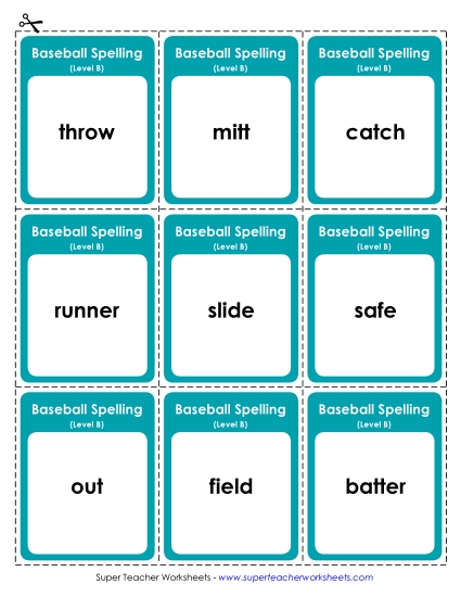 Flashcards, Word Wheel, and Slider - Flashcards (B-Baseball)