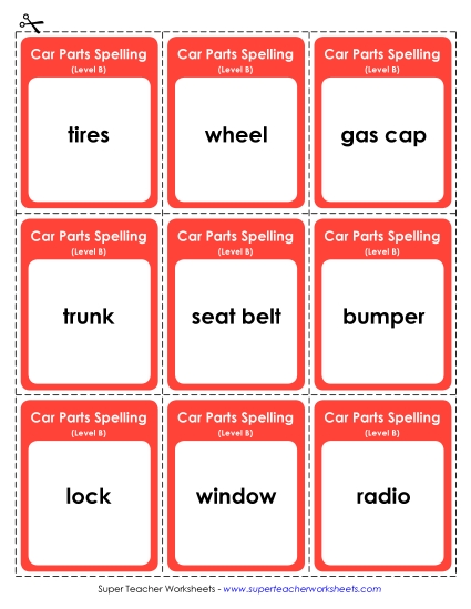 Flashcards, Word Wheel, and Slider - Flashcards (B-Car Parts)