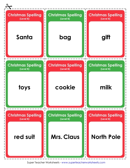 Flashcards, Word Wheel, and Slider - Flashcards (B-Christmas) 