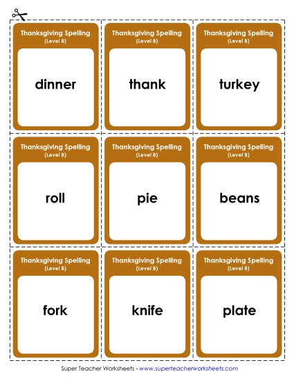 Flashcards, Word Wheel, and Slider - Flashcards (B-Thanksgiving)