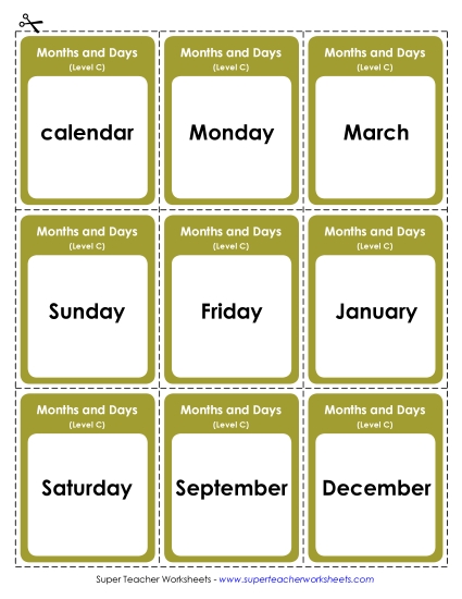 Flashcards and Word Wheel - Flashcards (C-Months and Days) 