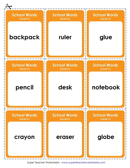Flashcards and Word Wheel - Flashcards (C-School Words) 