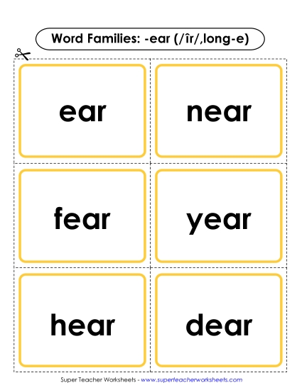 -ear ('eer' sound) Slider, Flashcards, & Word Wheel - Flashcards -ear (Long-e -ear ('eer' sound) Slider, Flashcards, & Word Wheel - Flashcards -ear (Long-e