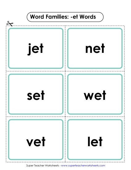 Word Slider, Flashcards, and Word Wheel - Flashcards (-et)