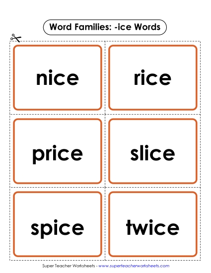 Word Slider, Flashcards, and Word Wheel - Flashcards (-ice)