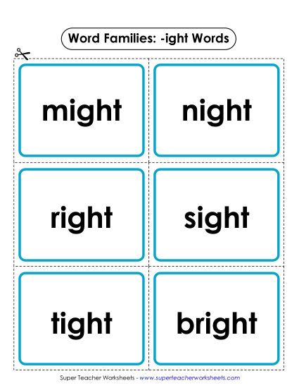 Word Slider, Flashcards, and Word Wheel - Flashcards (-ight)