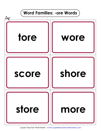 Word Slider, Flashcards, and Word Wheel - Flashcards (-ore)