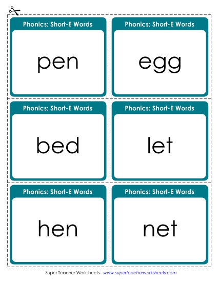 Flashcards, Sliders, Word Wheels - Flashcards (Short E)