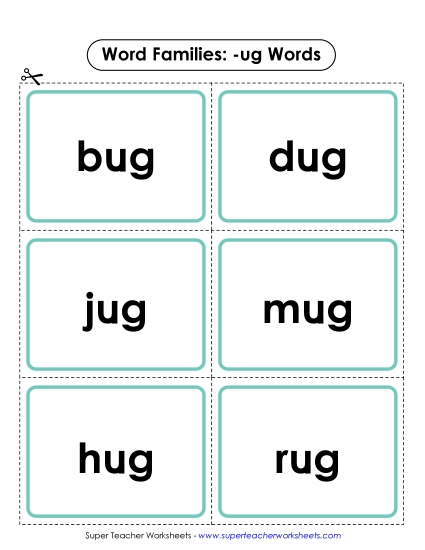 Word Slider, Flashcards, and Word Wheel - Flashcards (-ug)
