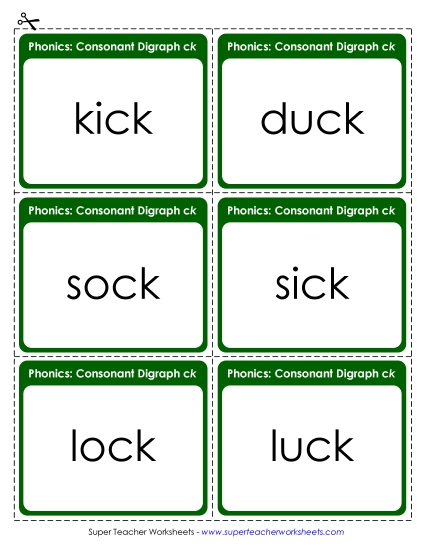 Flashcards, Sliders, and Word Wheels - Flashcards:   Words Ending with /ck/