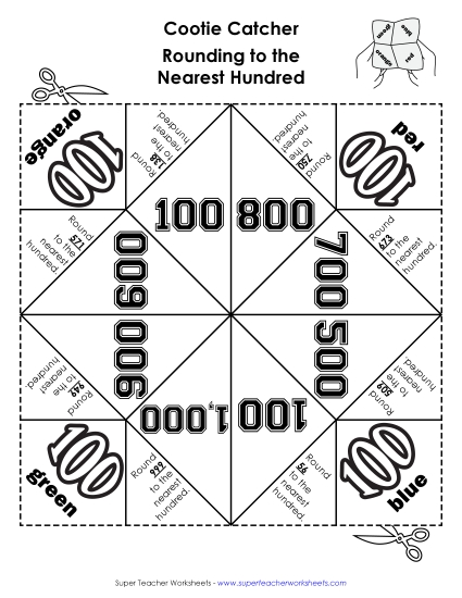 Nearest Hundred (3-Digit Numbers Only) - Foldable Fortune Teller Game: Rounding to the Nearest Hundred Nearest Hundred (3-Digit Numbers Only) - Foldable Fortune Teller Game: Rounding to the Nearest Hundred