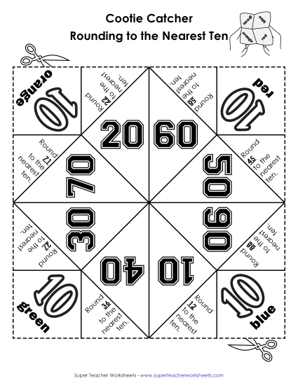Nearest Ten (2 and 3-Digit Numbers) - Foldable Fortune Teller Game: Rounding to the Nearest Ten