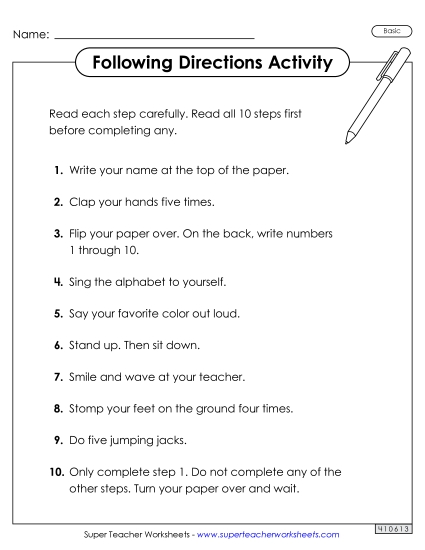 Following Directions - Following Directions Activity (Basic)