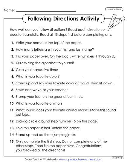Following Directions - Following Directions Activity (Intermediate) Following Directions - Following Directions Activity (Intermediate)