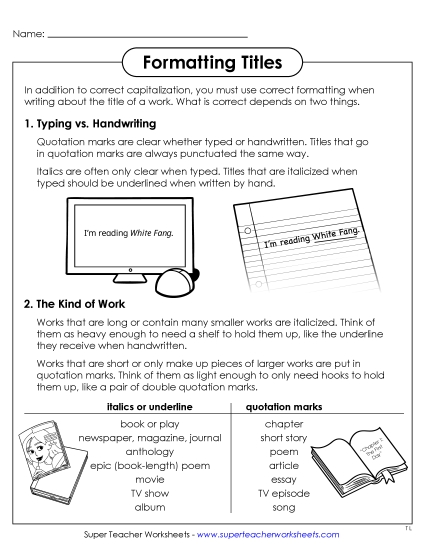Quotation Marks for Titles - Formatting Titles Anchor Chart
