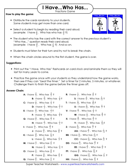Basic Fraction Games - Fraction Game: I have.. Who has... Basic Fraction Games - Fraction Game: I have.. Who has...
