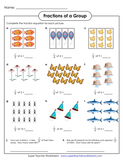 Fractions of Sets Unit Fractions Only (Basic Level) - Fraction of a Group: Illustrations Fractions of Sets Unit Fractions Only (Basic Level) - Fraction of a Group: Illustrations