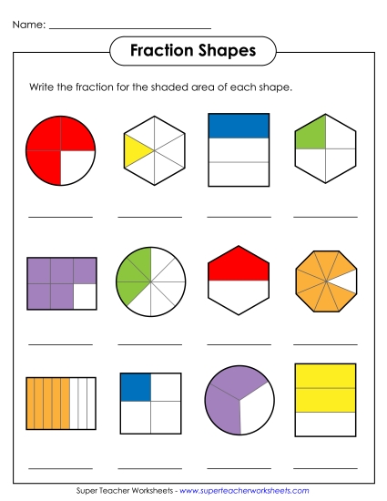 Fractions of Shapes Worksheets - Fraction Shapes 1 Fractions of Shapes Worksheets - Fraction Shapes 1