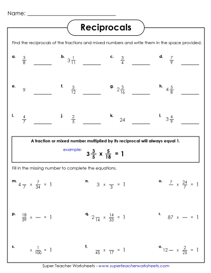 Fraction Times Reciprocal Fraction Times Reciprocal
