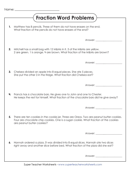 Basic Fraction Worksheets - Fraction Word Problems (Basic) Basic Fraction Worksheets - Fraction Word Problems (Basic)
