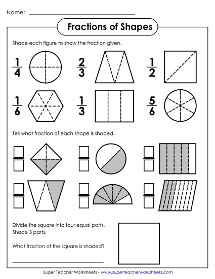 Fractions of Shapes Worksheets - Fractions Shapes 5 Fractions of Shapes Worksheets - Fractions Shapes 5