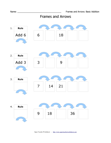 Frames and Arrows Worksheet (Basic Addition)