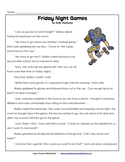 Reading & Writing - Friday Night Football (Fiction) Reading & Writing - Friday Night Football (Fiction)