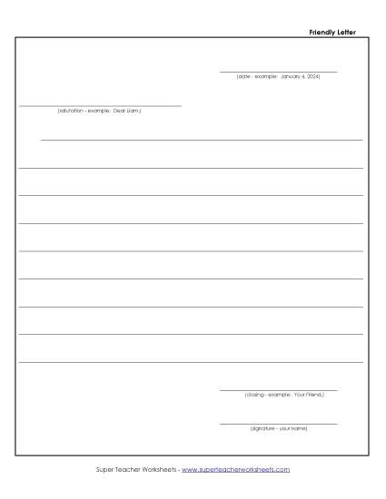 Letter Templates - Friendly Letter Template #2 (Prompts with Examples)