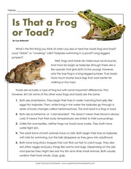 Reading Passages - Frogs and Toads: Compare/Contrast Reading Passages - Frogs and Toads: Compare/Contrast