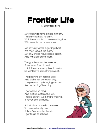 Poems and Reading Comprehension - Frontier Life