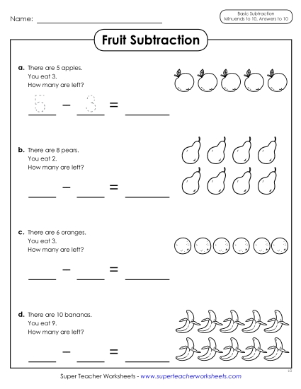 Concept Worksheets - Fruit Subtraction