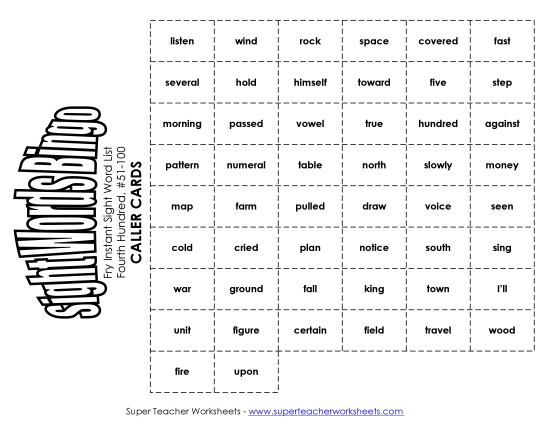 Level 4: Fourth Hundred - Fry Bingo: Fourth Hundred 51-100 Level 4: Fourth Hundred - Fry Bingo: Fourth Hundred 51-100