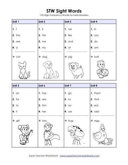 STW Sight Words Master List - Full Sight Words List (Units 1 through 30)