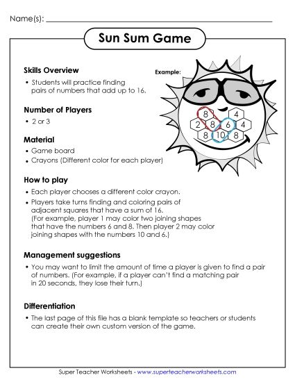 Puzzles & Activities - Fun Addition Sum Game Printable Puzzles & Activities - Fun Addition Sum Game Printable
