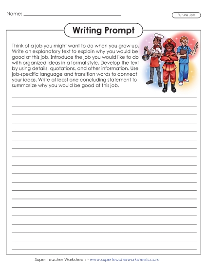 Middle School Writing Prompts Informative or Explanatory Texts - Future Job (Printable PDF Worksheet)