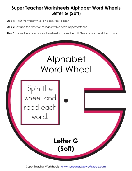 Word Wheel - G -  Word Wheel (Soft G) (Printable PDF Worksheet)